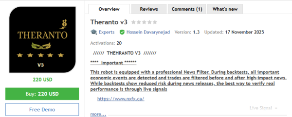 Theranto V3 EA MT4 Vender Details