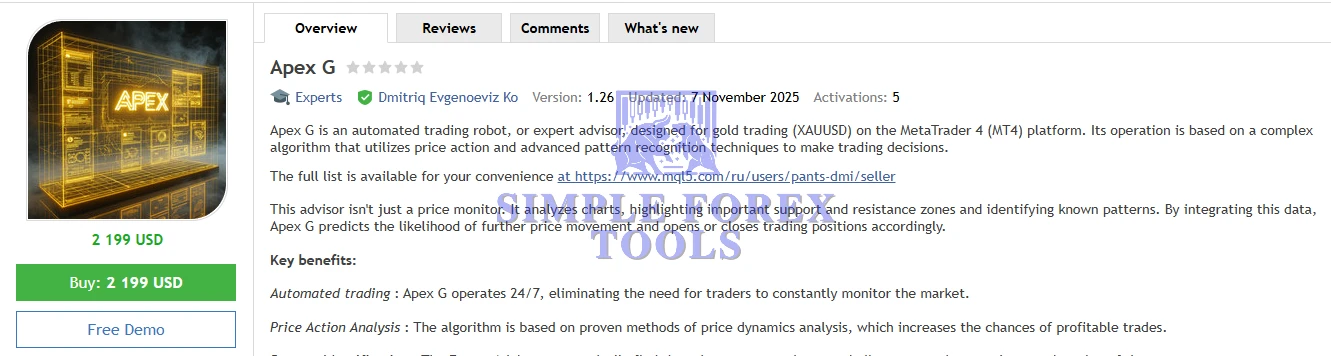 Apex G MT4 EA - NO DLL | Advanced Gold EA Robot for XAUUSD (MT4) Apex G MT4 EA MQL5 Review-simple-forex-tools