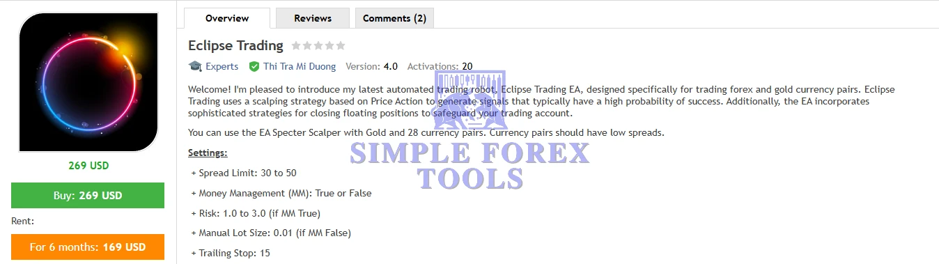 Eclipse Trading EA MT4 V4.0 - Low Drawdown Gold & Forex Scalping Robot | MYFXBook +42% | Unlimited Use Eclipse Trading MT4 MQL5 Review-simple-forex-tools