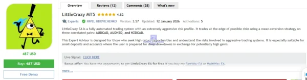 LittleCrazy MT5 EA - MYFXBook +355524% Income | LifeTime Update LittleCrazy MT5 EA MQL5 Review-simple-forex-tools