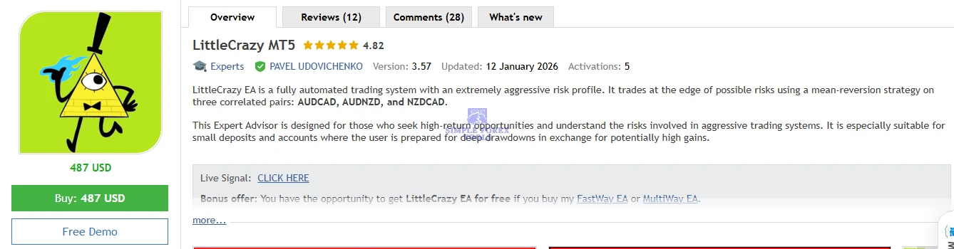 LittleCrazy MT5 EA - MYFXBook +355524% Income | LifeTime Update LittleCrazy MT5 EA MQL5 Review-simple-forex-tools