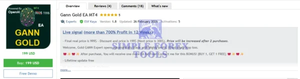 Gann Gold EA MT4 V1.8 - Automated Gold Robot for XAUUSD | 80% Best Growth | Unlimited + Free Update Gann Gold EA MT4 MQL5 Review-simple-forex-tools