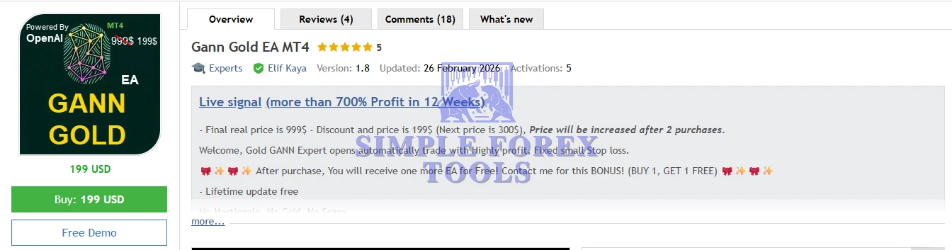 Gann Gold EA MT4 V1.8 - Automated Gold Robot for XAUUSD | 80% Best Growth | Unlimited + Free Update Gann Gold EA MT4 MQL5 Review-simple-forex-tools