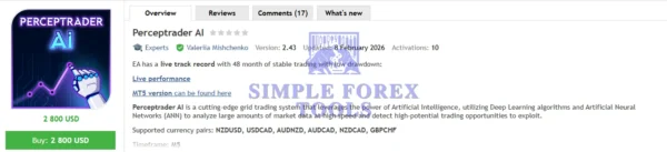 Perceptrader AI MT4 EA - 331% Big Growth | Low Drawdown | Unlimited + Free Update Perceptrader AI MT4 EA MQL5 Result-simple-forex-tools