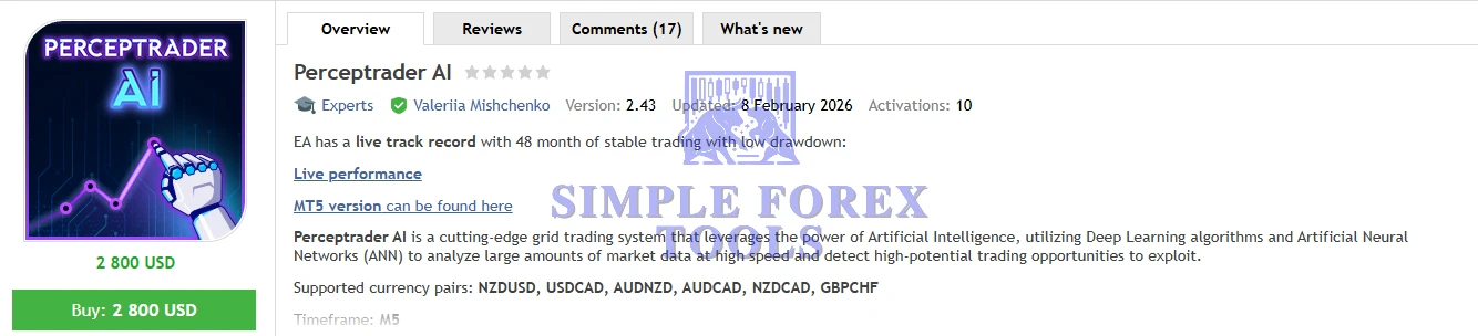 Perceptrader AI MT4 EA - 331% Big Growth | Low Drawdown | Unlimited + Free Update Perceptrader AI MT4 EA MQL5 Result-simple-forex-tools