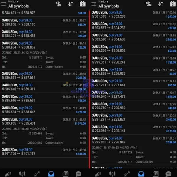 VIGRO PRO EA MT4 real account style XAUUSD result screenshot