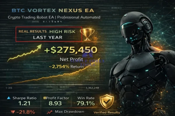 BTC Vortex Nexus EA MT5 - Myfxbook Verified 67% Gain | BTC Trading BTC Vortex Nexus EA MT5 Last Year Gain High Risk
