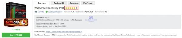 WallStreet Recovery PRO MT4 V1.7 - My Honest Test Results | MQL5 Signal & Myfxbook Verified WallStreet Recovery PRO MT4 MQL5 Review